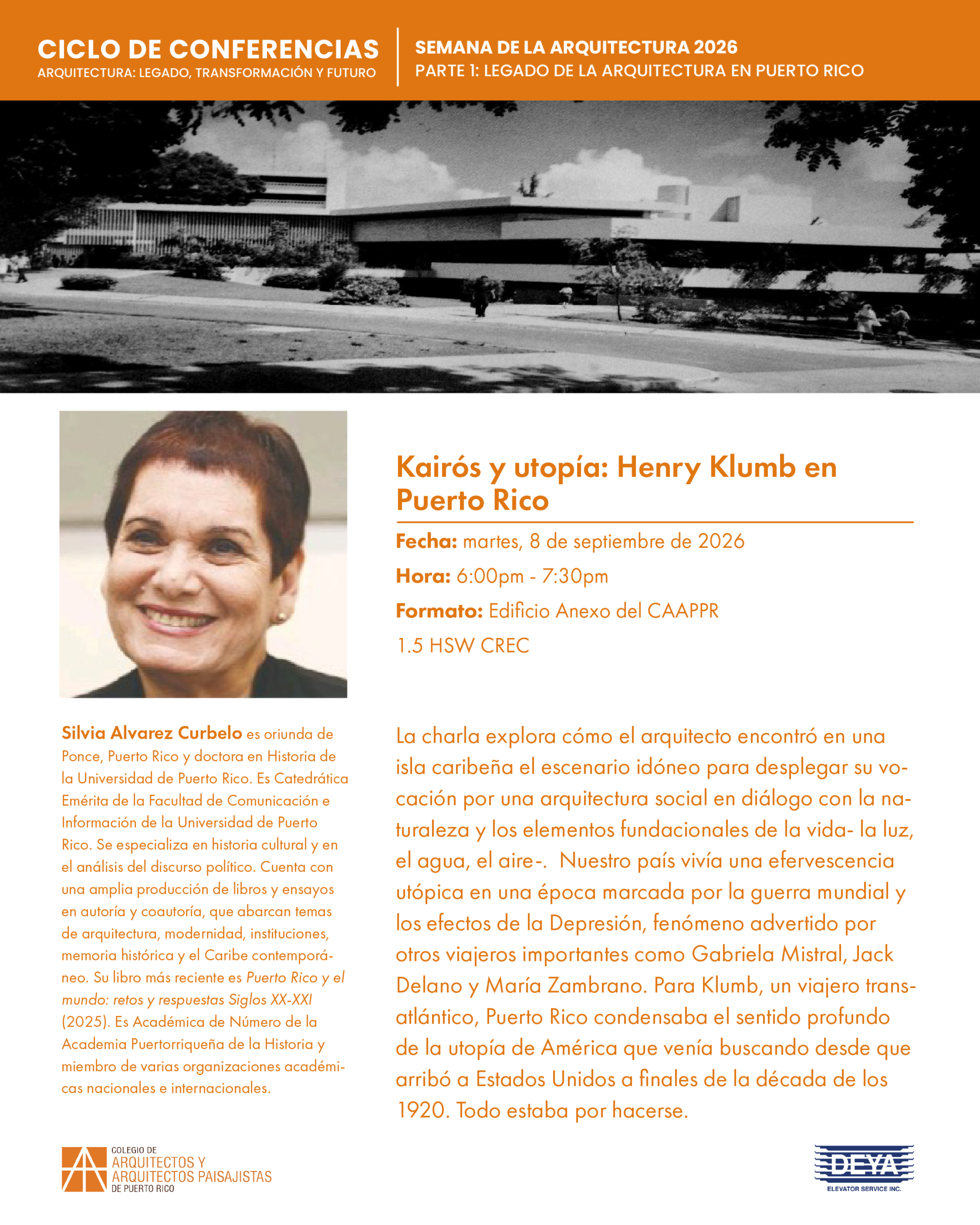Kairós y utopía: Henry Klumb en Puerto Rico — martes 8 de septiembre de 2026