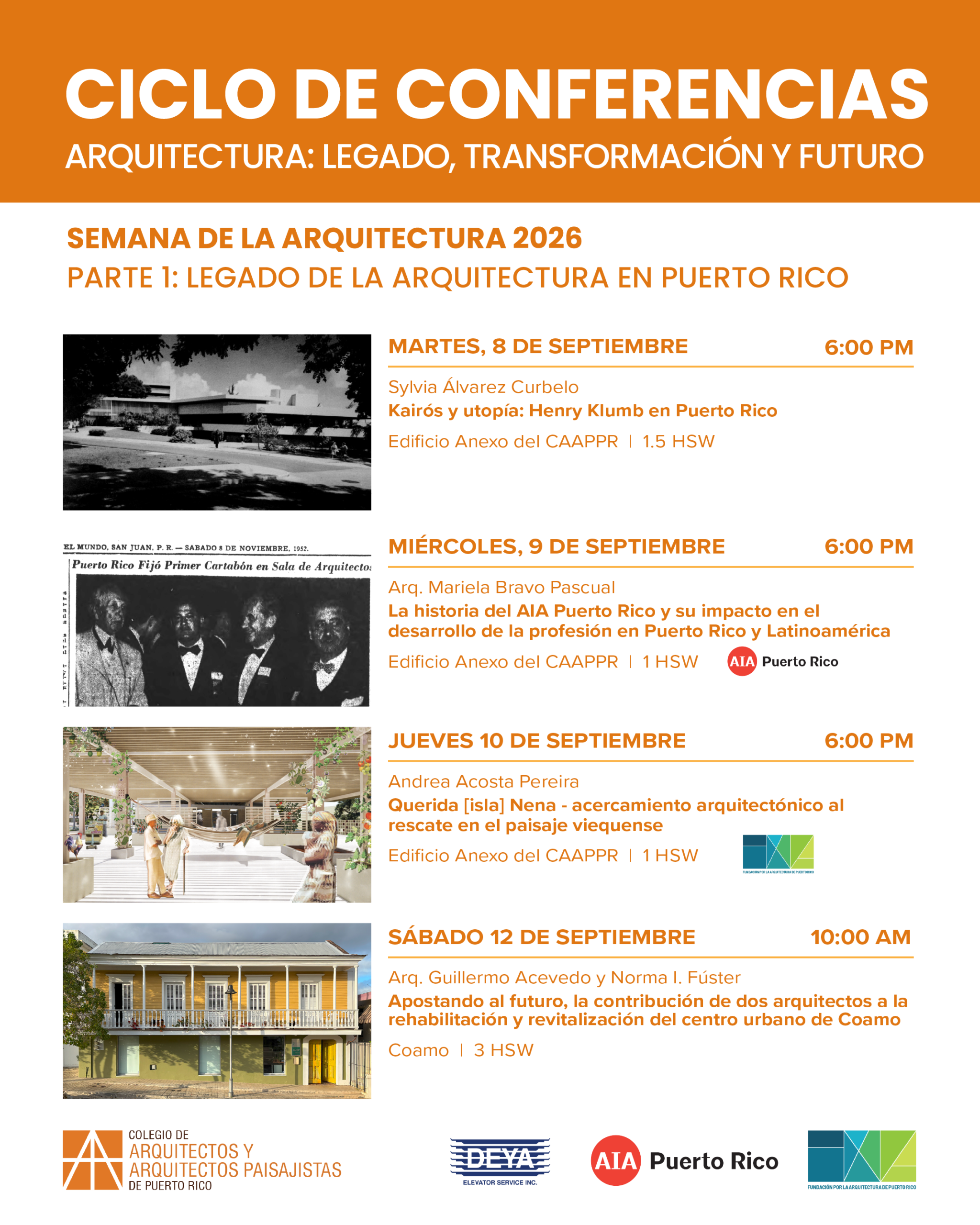 Ciclo de Conferencias — Semana de la Arquitectura 2026, calendario del 8 al 12 de septiembre